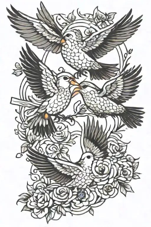Cute fine line birds flying tattoo design idea