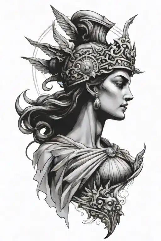 A tattoo sketch for a sleeve with a theme of ancient Greek mythology, so that Athena, angels, gods and buildings are pre tattoo design idea