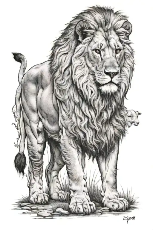 lion with a lamb standing tattoo design idea