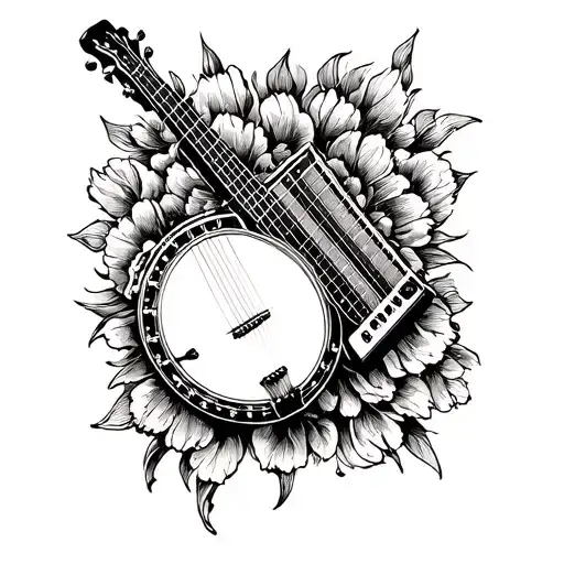 Banjo & Harmonica tattoo design idea