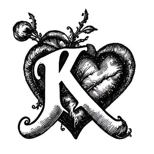 "K" heart tattoo design idea
