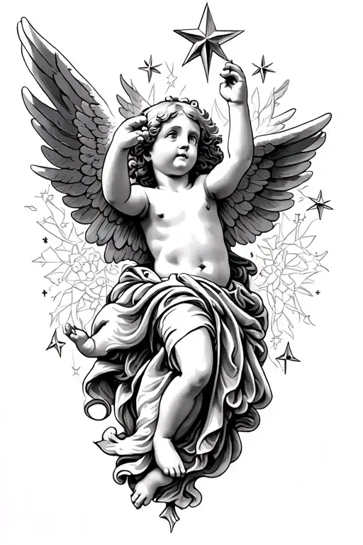 cherub Angel reaching up at lucero star tattoos tattoo design idea