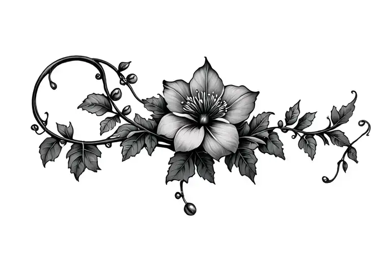jasmin flower ivy leaf vine wrapping its tentacles tattoo design idea