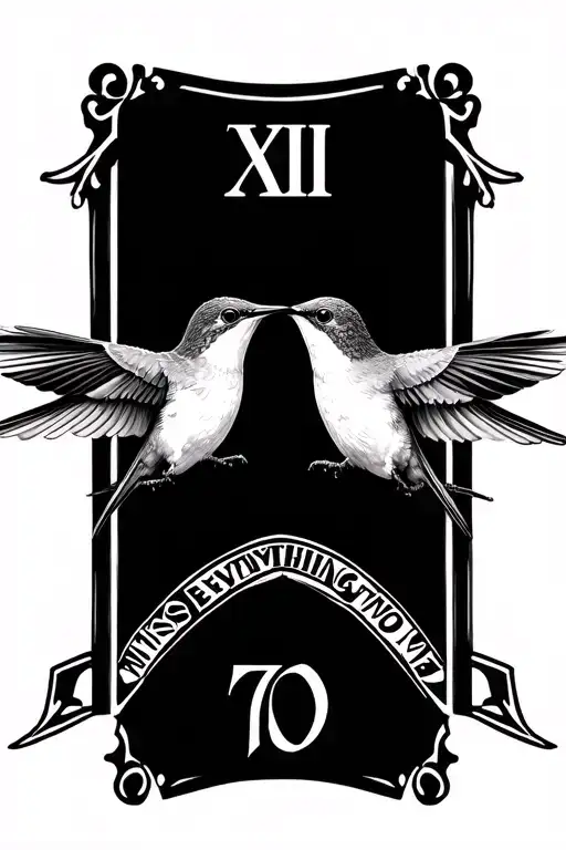 two humming birds with roman numerals in the middle if them that say momis everything to me  tattoo design idea