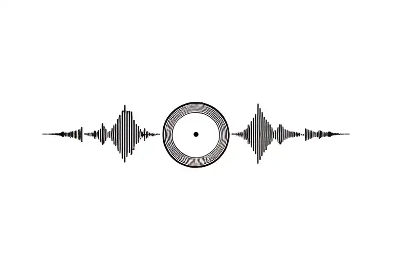 Minimalist DJ sound waves and vinyl plate tattoo design idea
