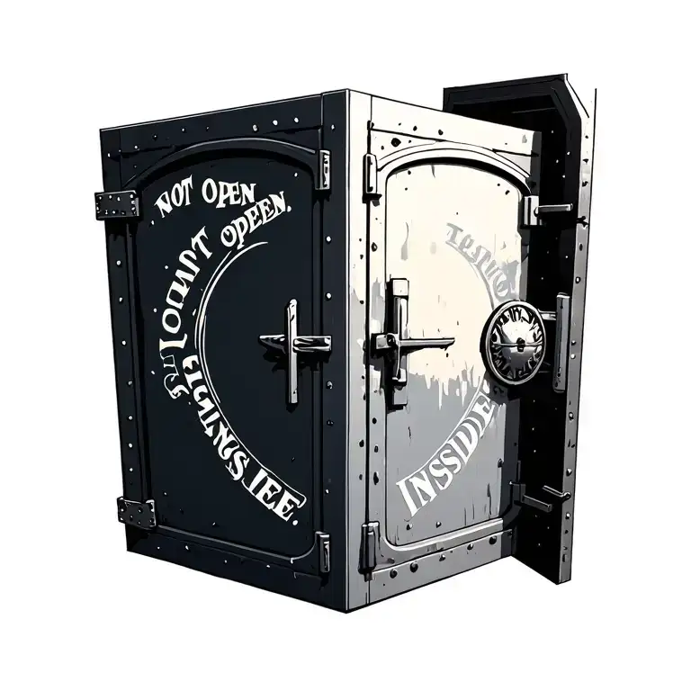 Vault Door with the words "Do not open, Feelings Inside" tattoo design idea