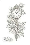 roses cross clock tattoo design idea