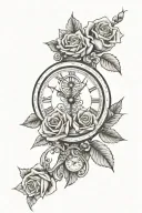 roses cross clock tattoo design idea