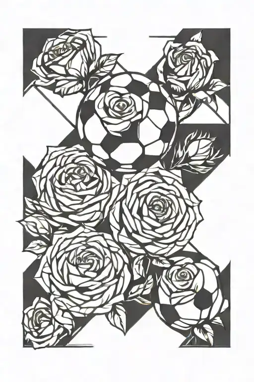 soccer, 3 roses intertwined tattoo design idea
