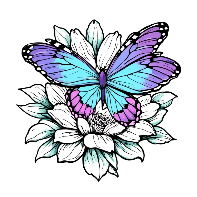 BUTTERFLY ON FLOWER tattoo design idea