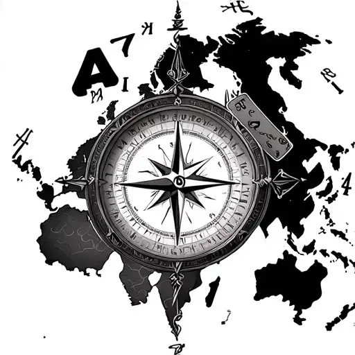 Compass, Clock inside a world map with deck of cards and a 2000 and 904 tattoo design idea