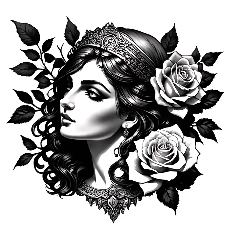 Roses,sexy,goddess hera looking at me tattoo design idea