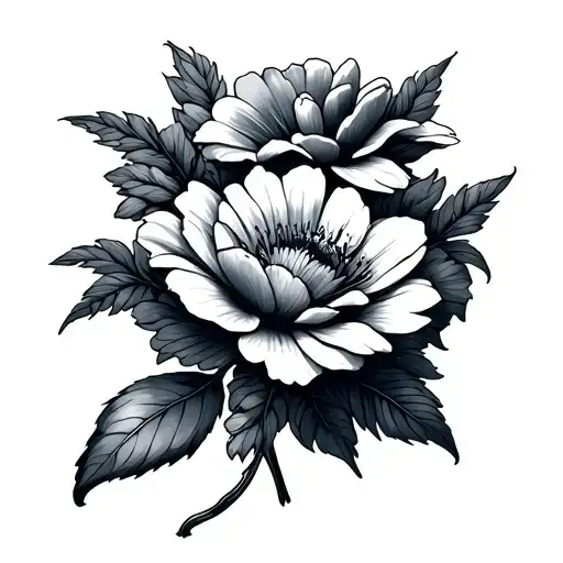 flowers wrapped round icon with brush tattoo design idea