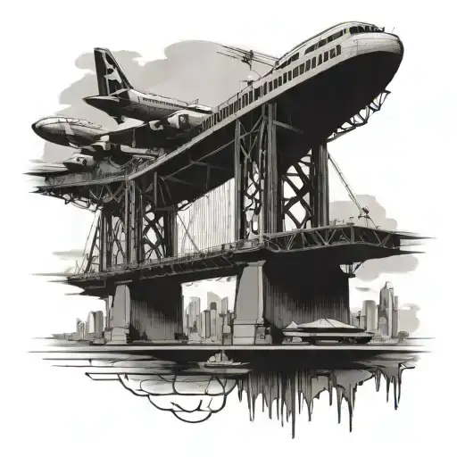 sydney bridge with a plane flying underneath  tattoo design idea
