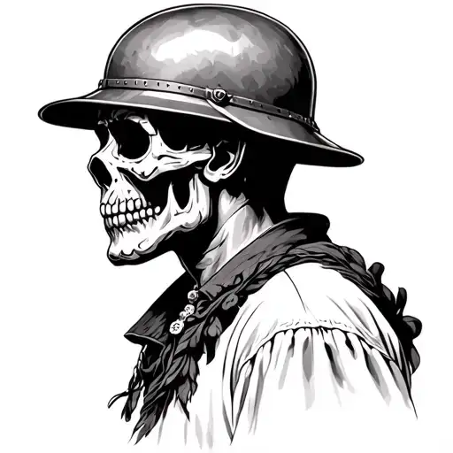 side profile of day of the dead man wearing pith helmet tattoo design idea