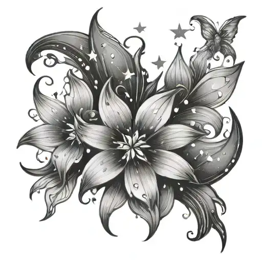 fairy stars flower tattoo design idea