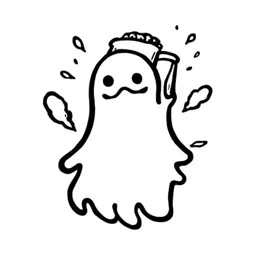tiny ghost with beer bottle tattoo design idea