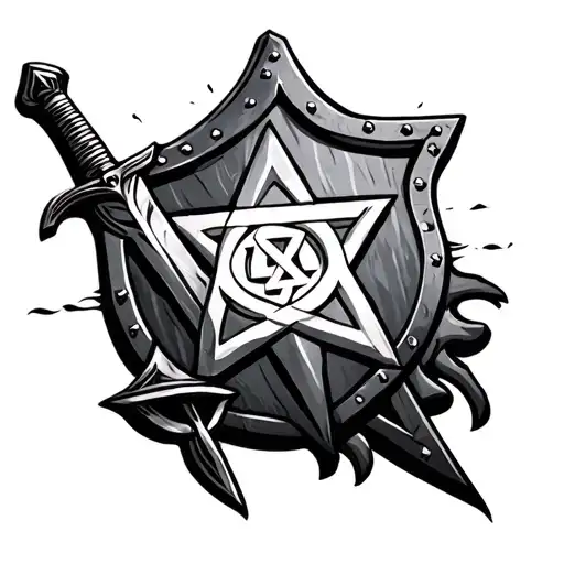 david star with islamic war sword shield tattoo design idea