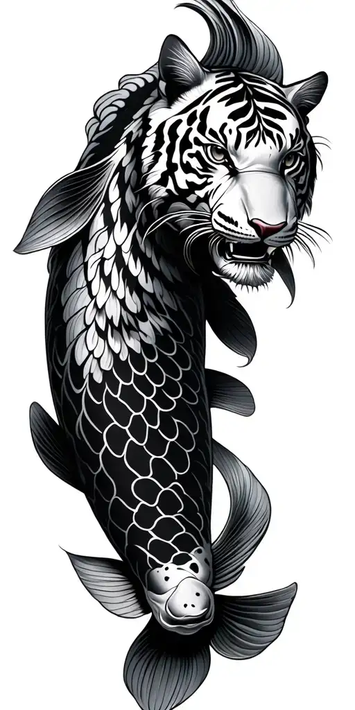 koi fish and tiger japanese style tattoo design idea