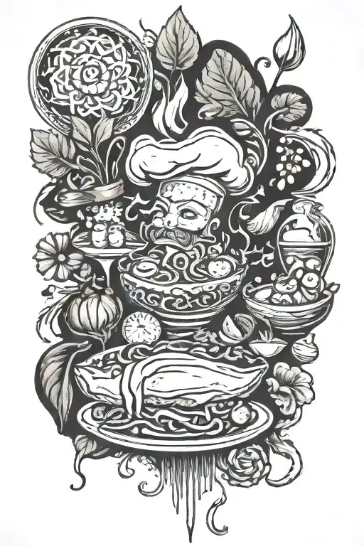 culinary masterpiece infused culinary ingredients tattoo design idea