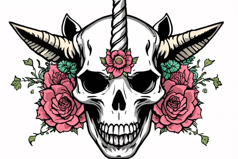 unicorn skull tattoo design idea