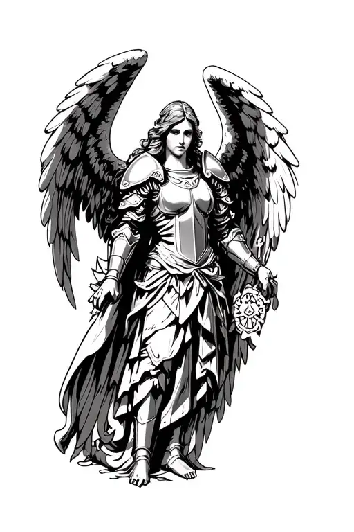 guardian angel wearing armor protecting tattoo design idea
