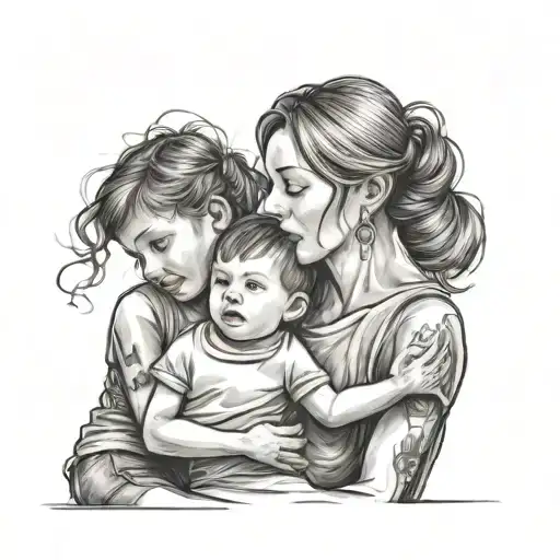a mother and  two sons sketch tattoo design idea