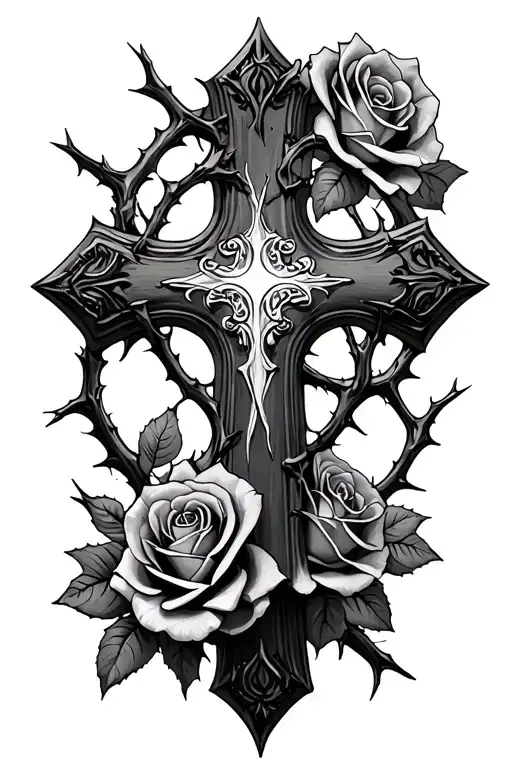 cross and roses and thorns  tattoo design idea