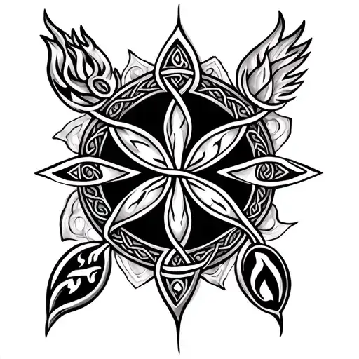 Celtic knot bound 5 elements of nature Hailey (Fire), Claudia (Earth), Isabella (Air), Marcus (Water), James (Ether)  tattoo design idea