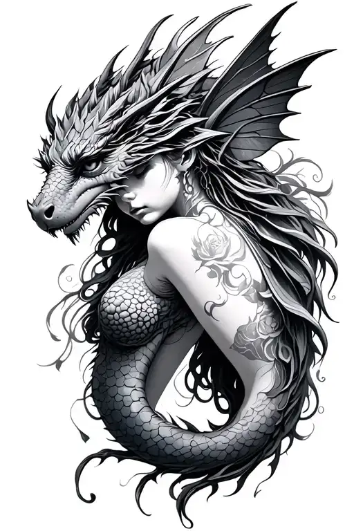Fairy and dragon tattoo tattoo design idea