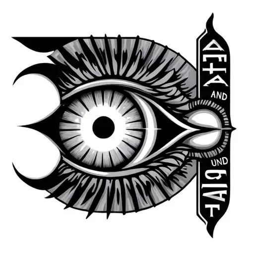 The eye of Horus embewed with a rising sun and setting moon, with an unk, and words Faith and Action tattoo design idea