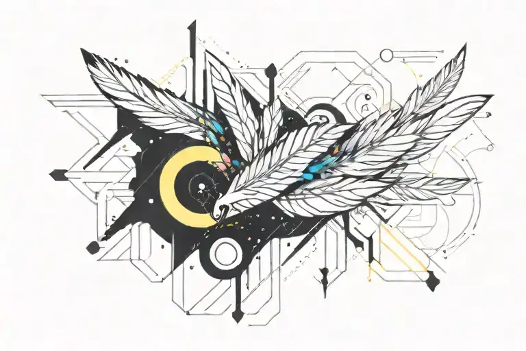 feathers in space tattoo design idea