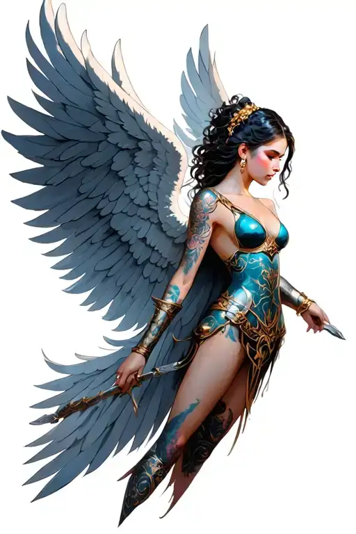 angel wing female warrior tattoo design idea