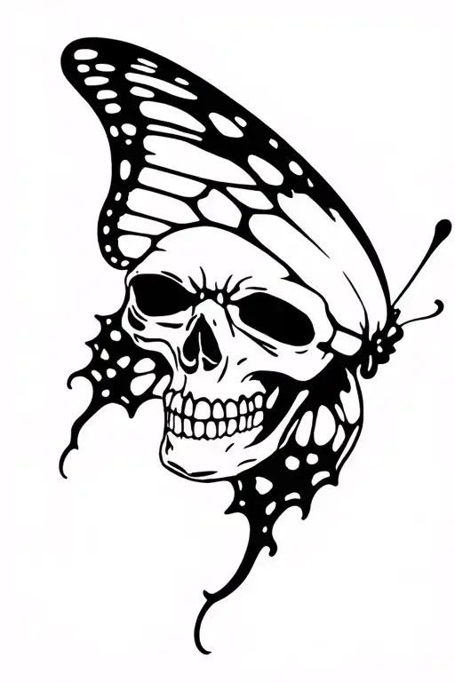 skull butterfly emerging tattoo design idea