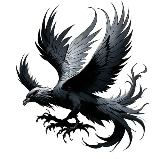 extremely simple and easy evil scary dark phoenix with feathers falling tattoo design idea