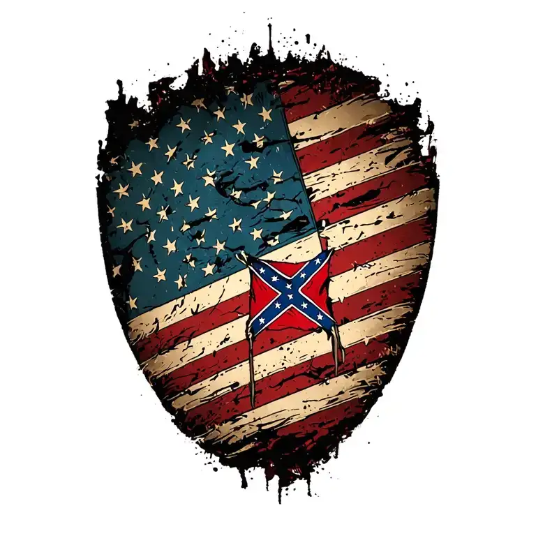 distressed american flag with small confederate square flag in center tattoo design idea