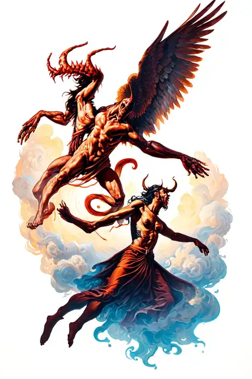 Demons And Angels Fighting tattoo design idea