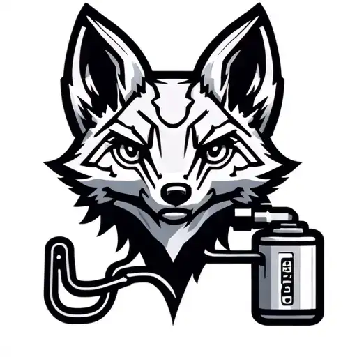 Mechanical fox head logo. Fox head is plugged into a battery. Low detail, simple design. tattoo design idea