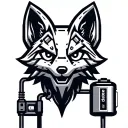 Mechanical fox head logo. Fox head is plugged into a battery. Low detail, simple design. tattoo design idea