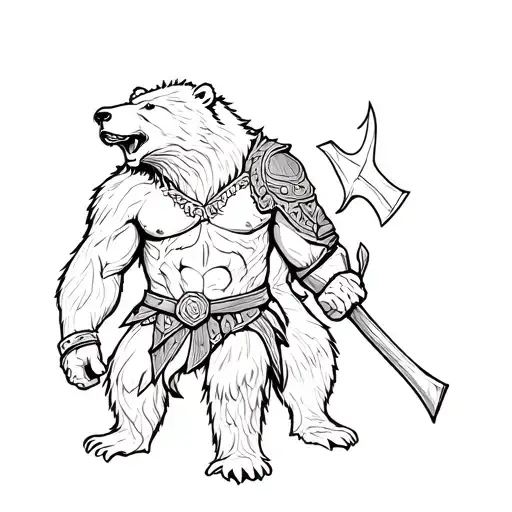 bear and warrior with an ax tattoo design idea