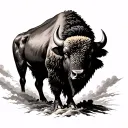 A buffalo walking into a storm clouds tattoo design idea