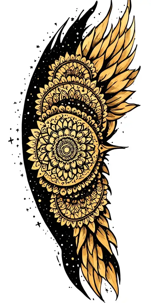 small mandalas surrounded by big black negative spaces embellished with micro twinkles and crosses  tattoo design idea