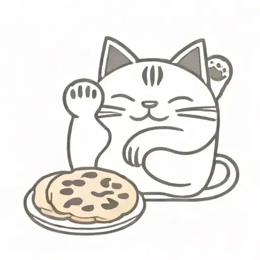 Lucky cat holding a cookie tattoo design idea