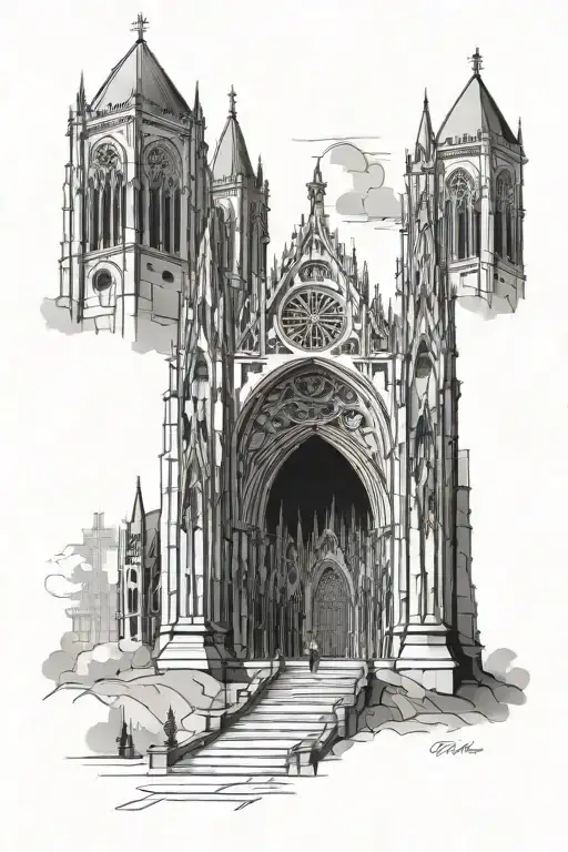 gothic cathedral scene tattoo design idea