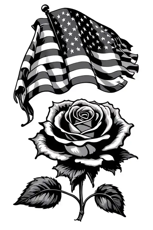American flag and a rose tattoo tattoo design idea