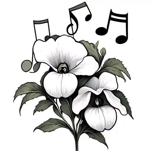 sweet pea and lady slippers and music notes intertwined simple tattoo design idea