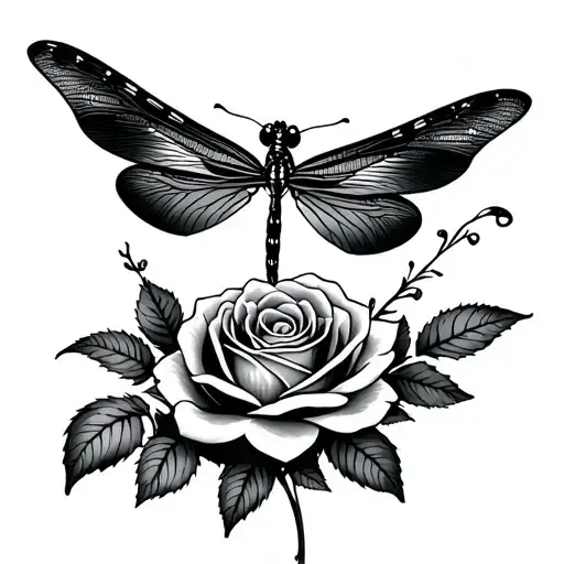 rose dragonfly and butterfly emerging tattoo design idea
