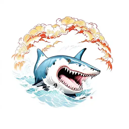 a great white shark emerging tattoo design idea