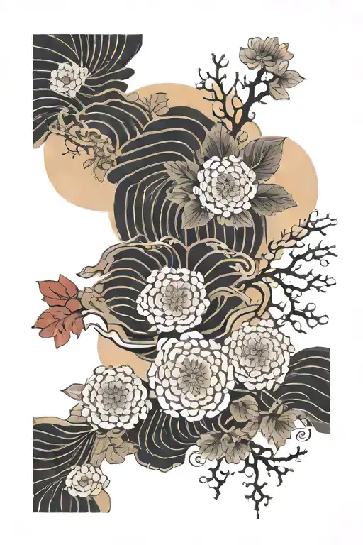 Asian textures and flowers earthy warm tattoo design idea