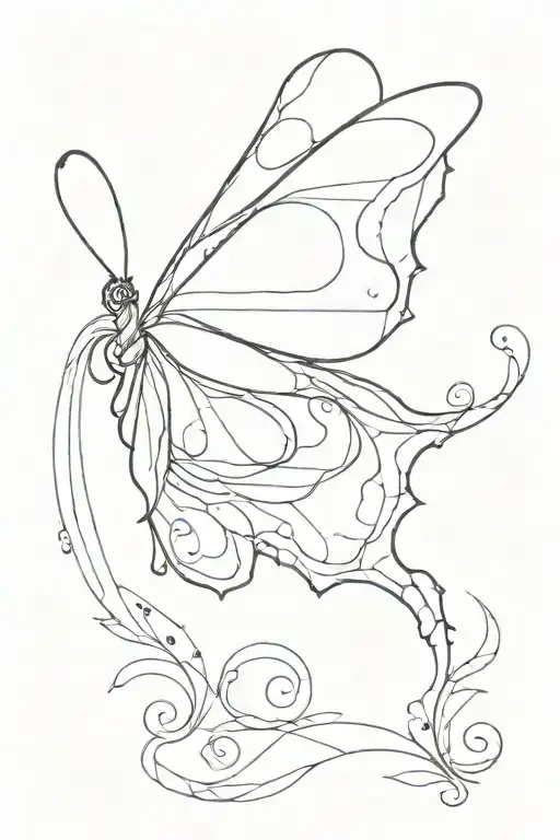 can u make a tattoo that would fit on the side of your ribs of a flowy line work butterfly with ‘dev dev’ in cursive as  tattoo design idea